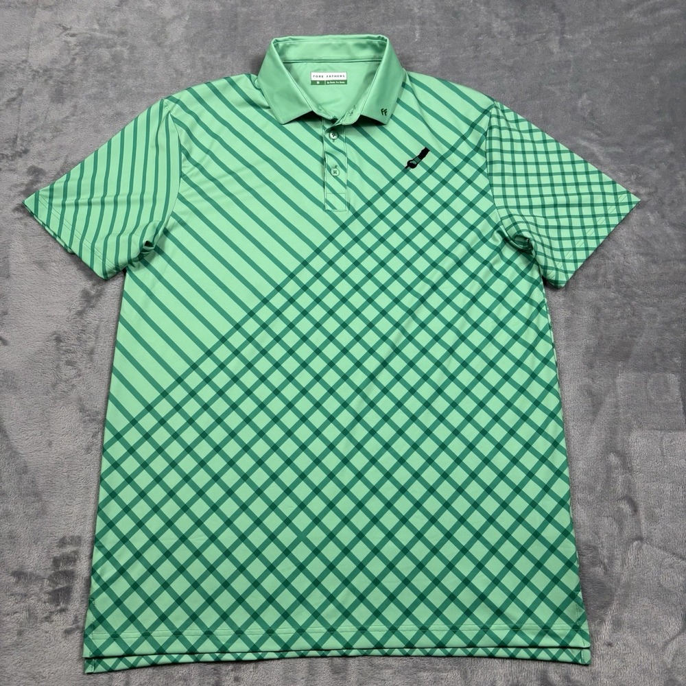 Fore Fathers Turf Dad Performance Golf Polo Shirt Green Lawnmower Stripe Medium